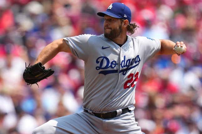 Los Angeles Dodgers starting pitcher Clayton Kershaw delivers a pitch