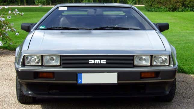 A photo of the front of a Delorean car. 