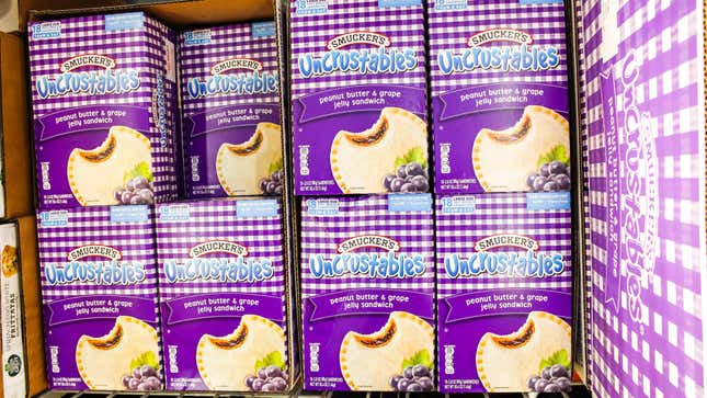 Box of Smuckers Uncrustables at grocery store