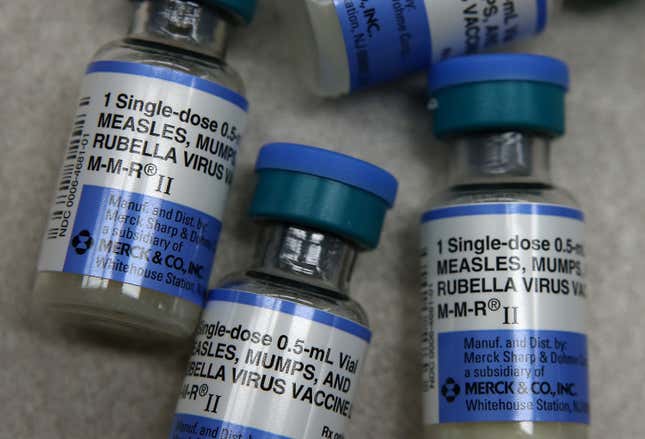 Vials of the highly effective combination measles, mumps, and rubella (MMR) vaccine.
