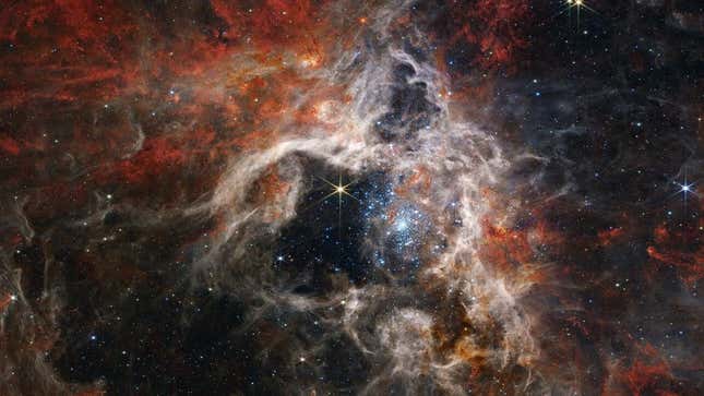 The Tarantula Nebula gets its name from its appearance, which is similar to that of a burrowing tarantula’s hole covered in spider silk. 