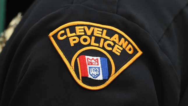 A view of a Cleveland police patch on a officer's shoulder prior to a game between the Detroit Tigers and the Cleveland Guardians at Progressive Field on May 8, 2023 in Cleveland, Ohio.