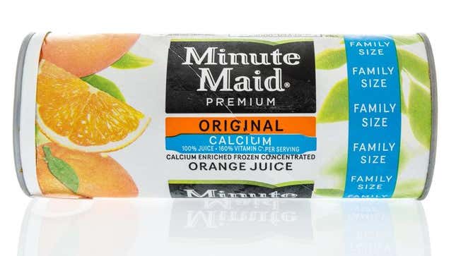 Minute Maid canister of frozen orange juice concentrate
