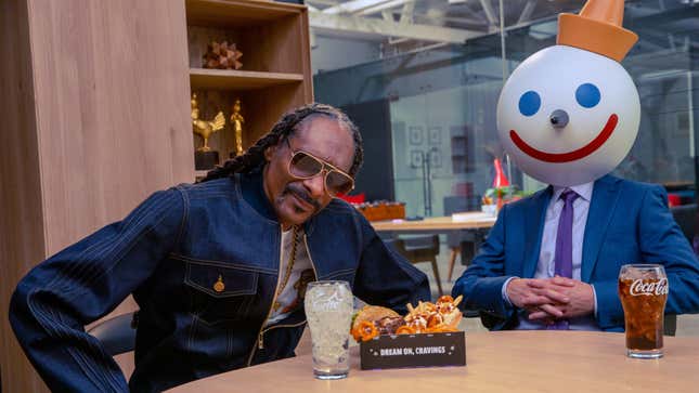 Snoop and Jack at table with munchies meal