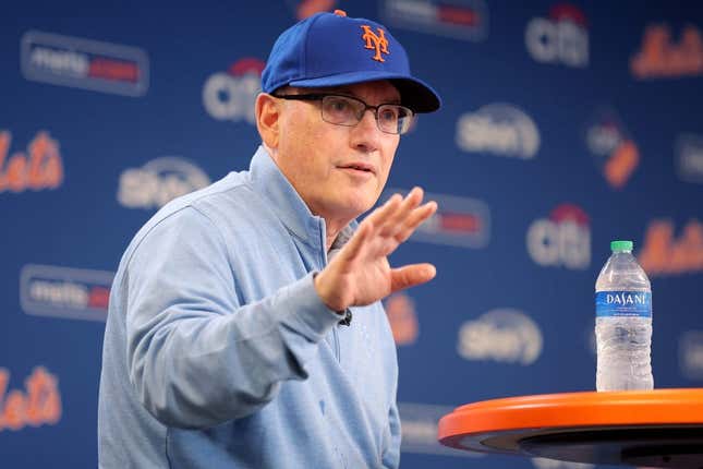Jun 28, 2023; New York City, New York, USA; New York Mets owner Steve Cohen speaks to the media during a press conference before a game against the Milwaukee Brewers at Citi Field.