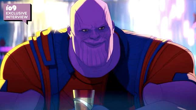 Thanos having a drink in his animated form in Disney's What If series.