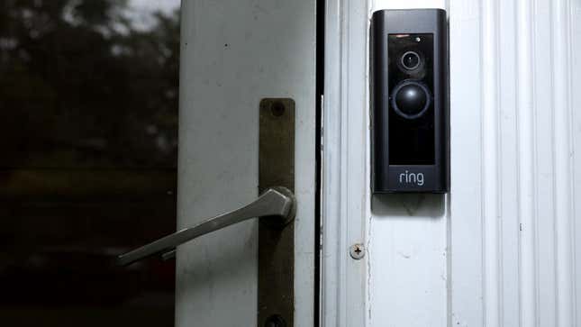 A Ring camera attached to a door.