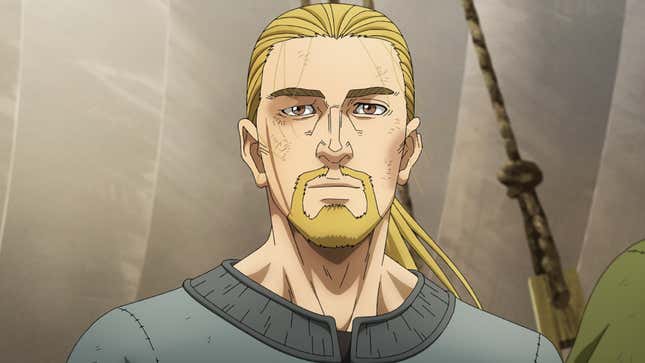 A Vinland Saga Season 2 still shows Thorfinn agree to warrior's bet to take 100 punches.