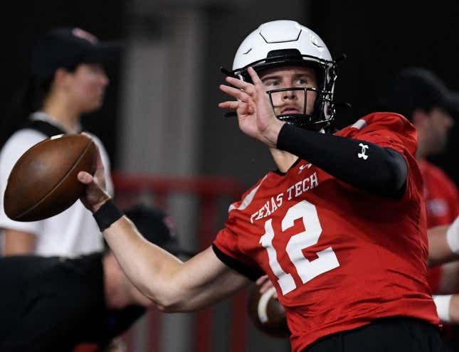 Texas Tech&#39;s Tyler Shough prepares to throw the ball during football practice, Thursday, March 23, 2023, at Sports Performance Center.