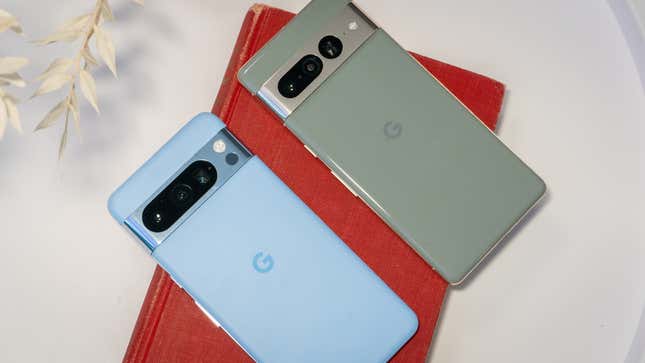 A photo of the Pixel 8 Pro and Pixel 7 Pro 
