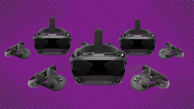 An image shows three Valve Index headsets. 