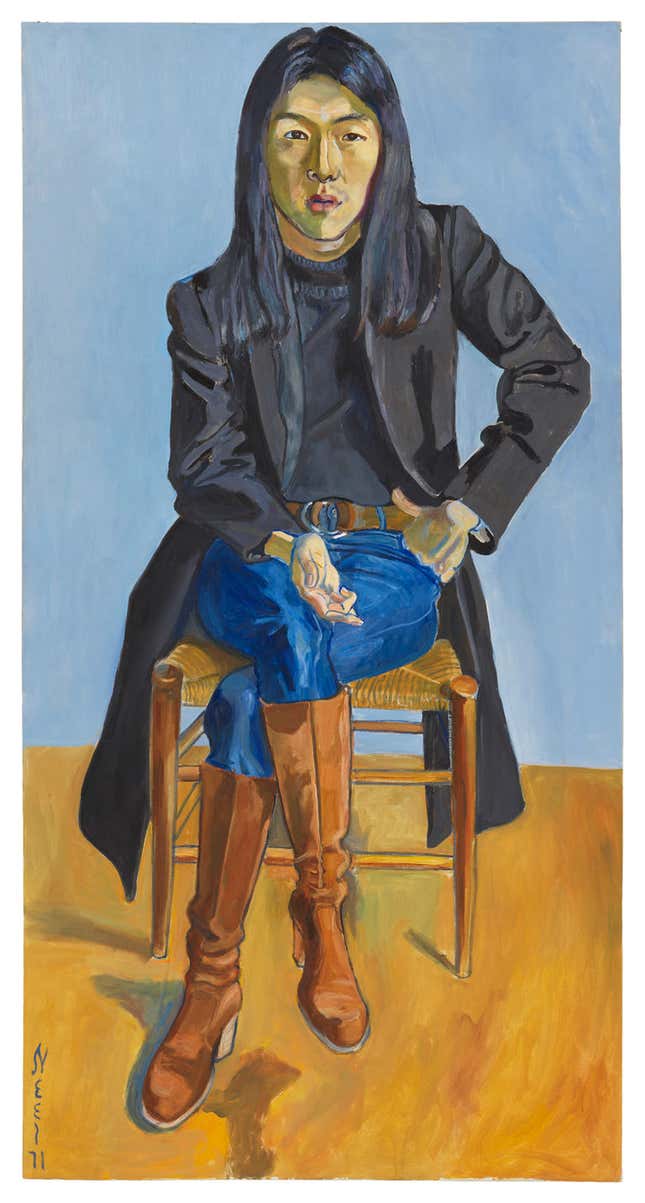 Ron Kajiwara, 1971. Oil on canvas 67 7/8 x 35 1/8 inches © The Estate of Alice Neel