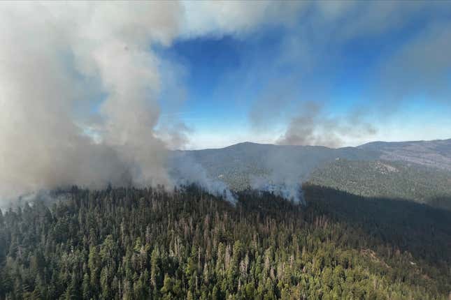Smoke keeps rising from the Washburn Fire in Yosemite National Park on Friday, July 8.
