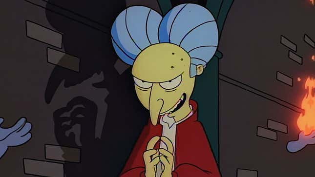 A screenshot from The Simpsons shows Mr. Burns as Dracula. 