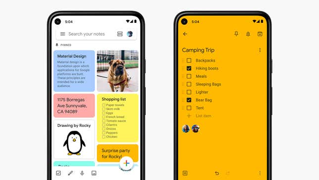 Screenshots of Google Keep