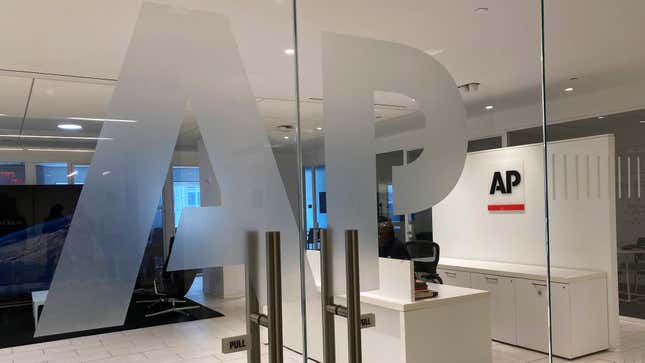 The Associated Press logo is shown at the entrance to the news organization's office in New York on Thursday, July 13, 2023