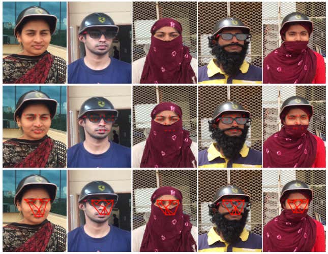 AI analyzes 14 points on a face to identify them.