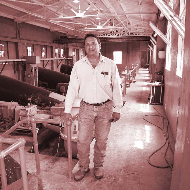 David Lozano, Operations Manager of the Delta Lake Irrigation District in Edcouch, Texas, standing in the district’s pumphouse on the Rio Grande.