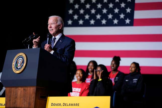 President Joe Biden speaks about student loan debt relief at Delaware State University, Friday, Oct. 21, 2022, in Dover, Del. 