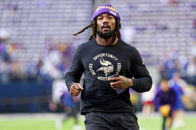 Jan 15, 2023; Minneapolis, Minnesota, USA; Minnesota Vikings running back Dalvin Cook (4) during warmups before a wild card game against the New York Giants at U.S. Bank Stadium.