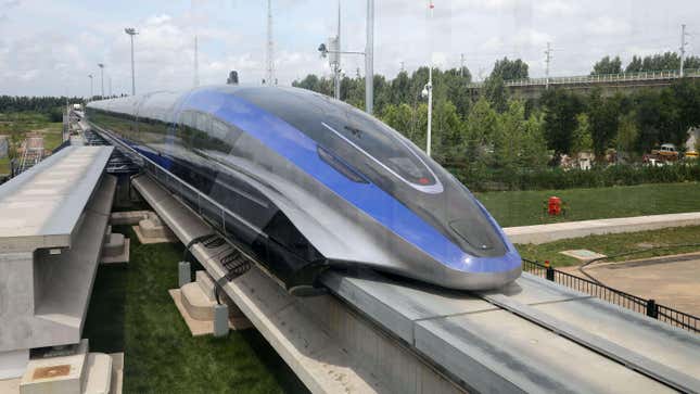  high-speed maglev train, capable of a top speed of 600 kph, is pictured in Qingdao, Shandong province, China July 20, 2021. 