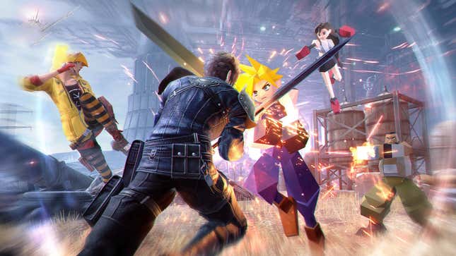Various Final Fantasy VII: The First Soldier combatants are battling it out against iconic series characters like Barret, Cloud, and Tifa.