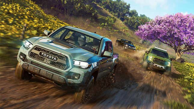 A Ubisoft press image of pickup trucks driving in The Crew Motorfest