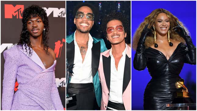 (Left to Right): Lil Nas X; Silk Sonic’s Anderson.Paak and Bruno Mars; Beyoncé.