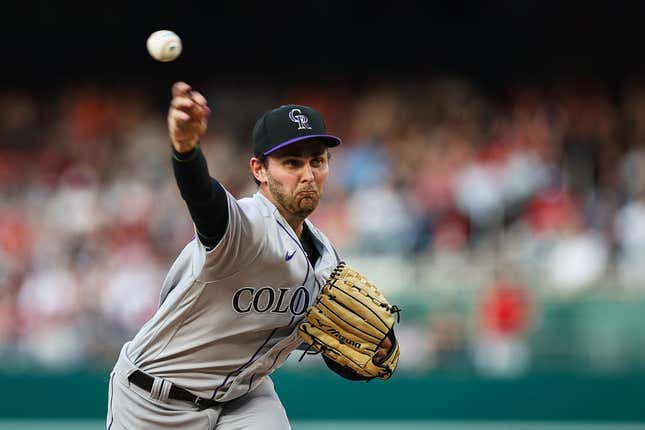 Jul 24, 2023; Washington, District of Columbia, USA; Colorado Rockies relief pitcher Karl Kauffmann (51) pitches against the Washington Nationals during the third inning at Nationals Park.