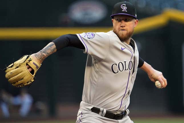 May 30, 2023; Phoenix, Arizona, USA; Colorado Rockies starting pitcher Kyle Freeland (21) pitches against the Arizona Diamondbacks during the first inning at Chase Field.