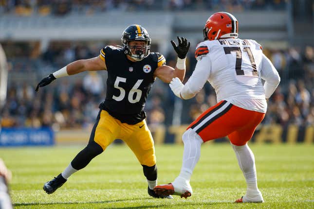 Pittsburgh Steelers linebacker Alex Highsmith (56) defends during an NFL football game, Sunday, Jan. 8, 2023, in Pittsburgh, PA.