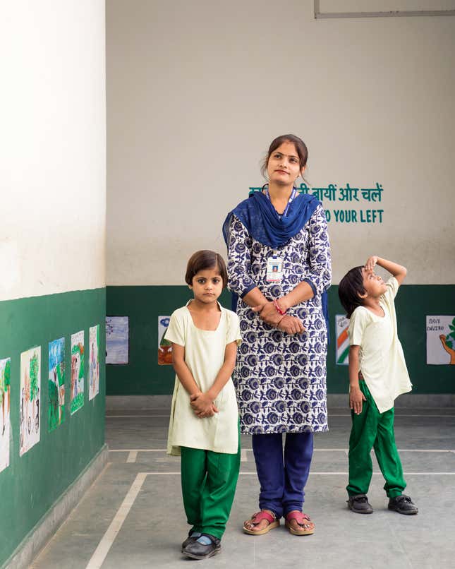 Hemlata Yadav was one of Pardada Pardadi’s first students. She now works at the school and her two daughters are students in the junior wing.