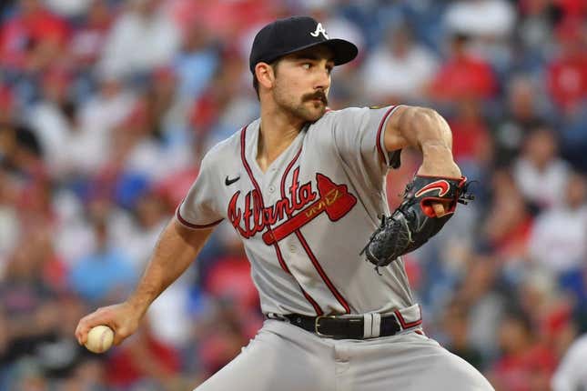 Sep 13, 2023; Philadelphia, Pennsylvania, USA; Atlanta Braves starting pitcher Spencer Strider (99) throws a pitch against the Philadelphia Phillies during the first inning at Citizens Bank Park.