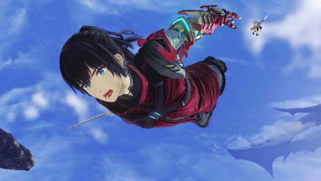 A soldier flies through the sky in Xenoblade Chronicles 3, one of the best games of 2022.
