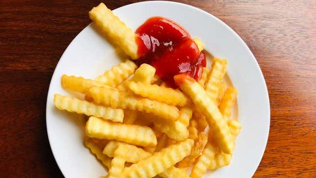 crinkle fries in ketchup