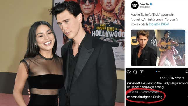 Image for article titled Vanessa Hudgens, Austin Butler&#39;s Ex, Reacts to His Elvis Voice Being Permanent: &#39;Crying&#39;