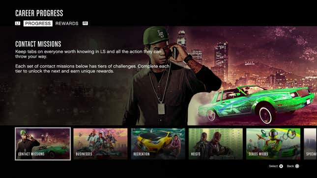 A screenshot of GTA Online's career progress tracker.
