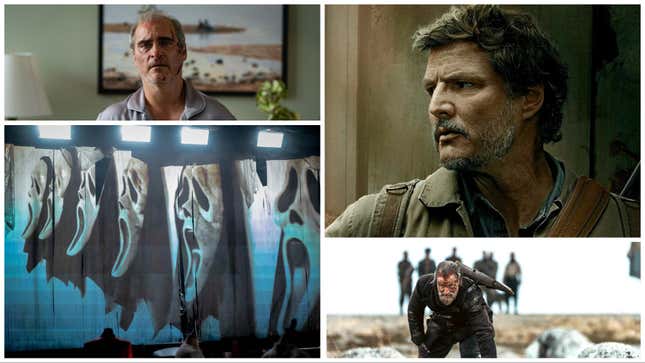 Clockwise from top left: Beau Is Afraid (A24), The Last Of Us (HBO), Sisu (Lionsgate), Scream VI (Paramount)