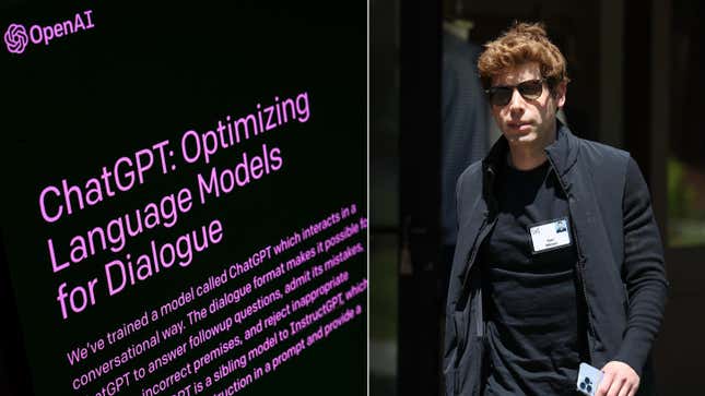 OpenAI CEO Sam Altman, right, reiterated that data submitted to the company through the ChatGPT API won’t be used for AI training. The new API is an effort to make the company the go-to shop for any company looking to implement AI into its systems.