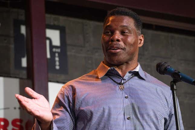 Heisman Trophy winner and Republican candidate for US Senate Herschel Walker speaks at a May 23, 2022, rally in Athens, Georgia. 