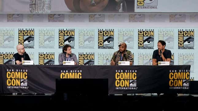 Gareth Edwards, Justin Simien, and Louis Letterier at Comic-Con.