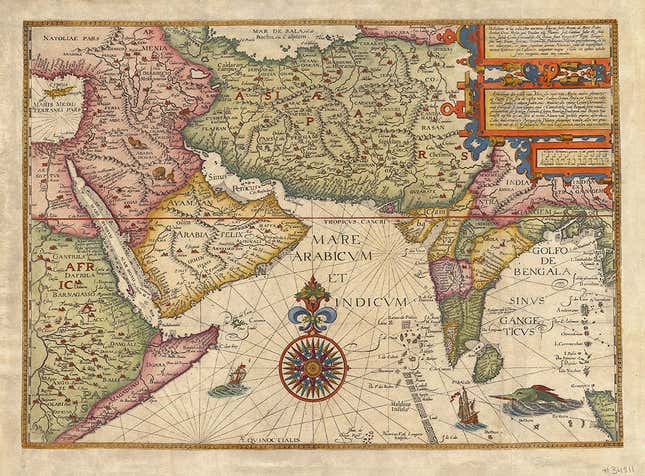 Jan Huyghen Van Linschoten’s map of northern India.
