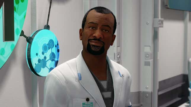 A doctor looks at the player in Starfield.