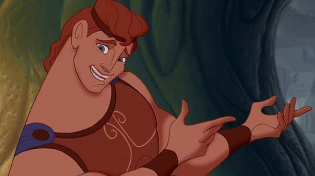Hercules in the 1997 animated movie of the same name, smiling. 