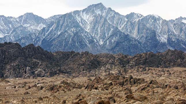 The lightly snow-capped Sierra Nevada Mountains on February 20, 2022 near Lone Pine, California. 