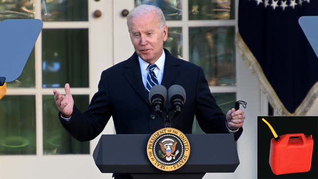 Image for article titled Biden To Release 5-Gallon Plastic Can Of Gas From U.S. Oil Reserves