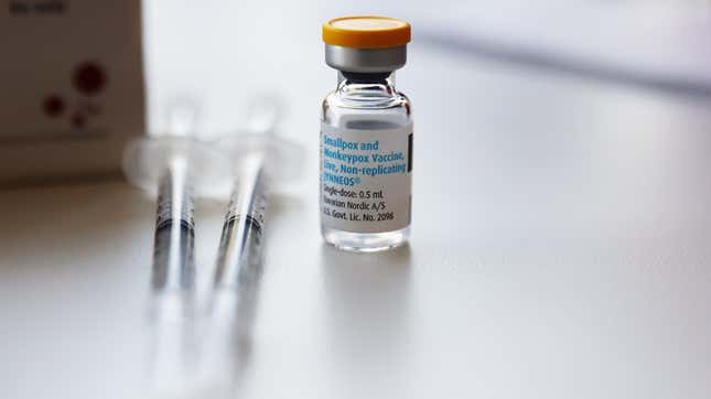 A vial of the JYNNEOS monkeypox vaccine.