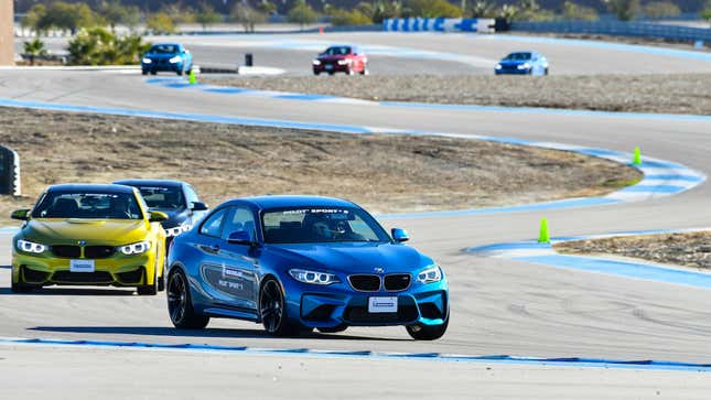 Several BMW M2 and M3/M4 models go around a race track demonstrating Michelin Pilot Sport 4S tires
