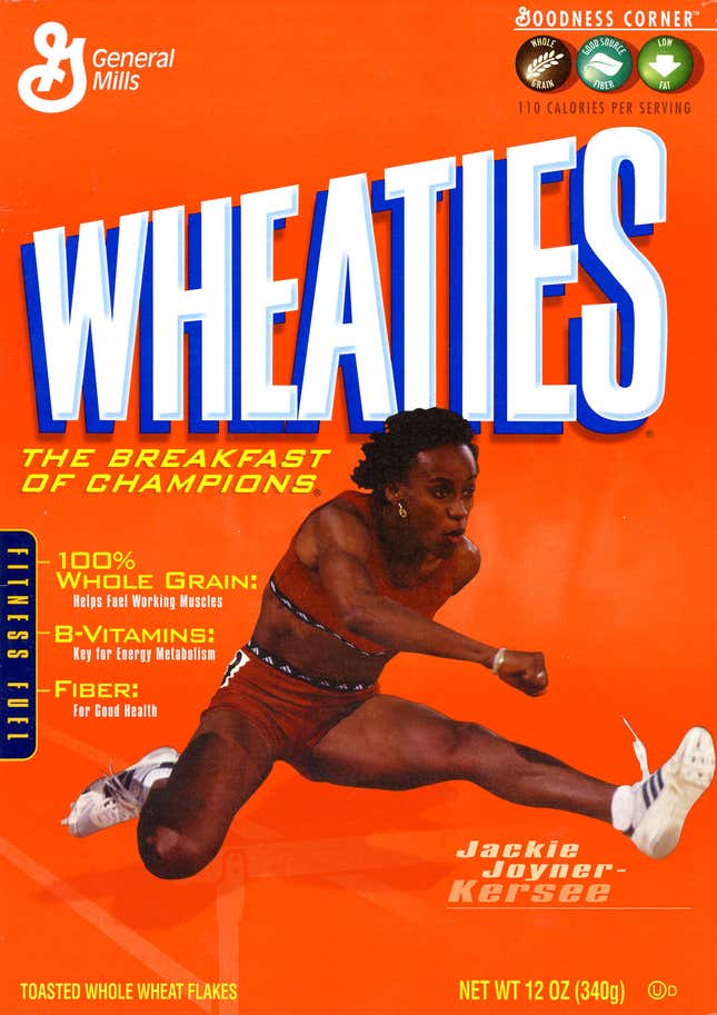 Jackie Joyner Kersee on the Wheaties box.