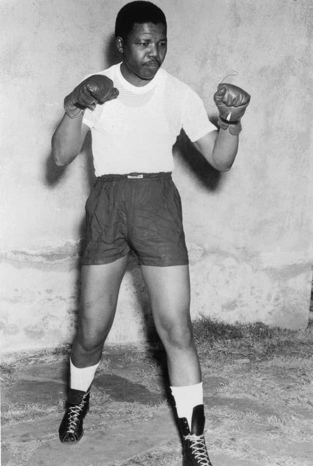 Nelson Mandela was a boxing enthusiast. The photo depicts him circa 1950.